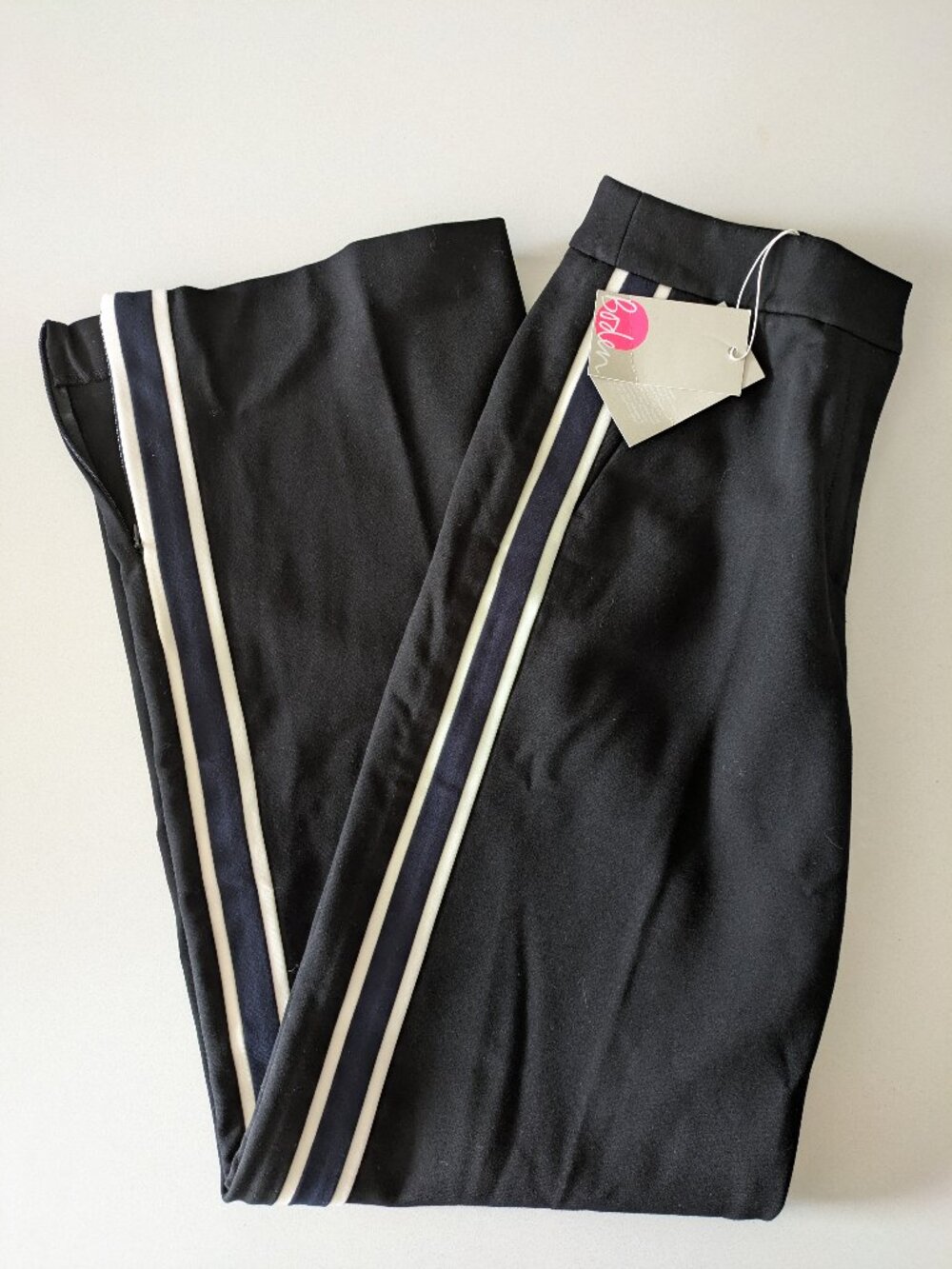 NWT Boden Wide-Leg Trousers US 4 Long Black Sport Stripe Tall Fit Chic Modern